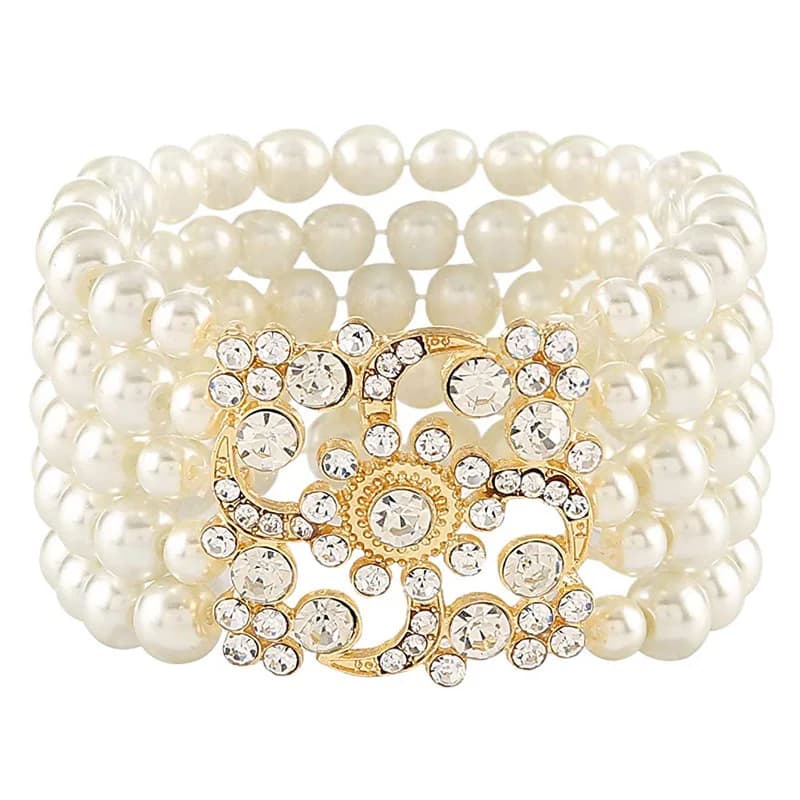 Art déco le grand Gatsby inspiré fleur simulée perle Bracelet ensemble mariage mariée Bracelet 1920s