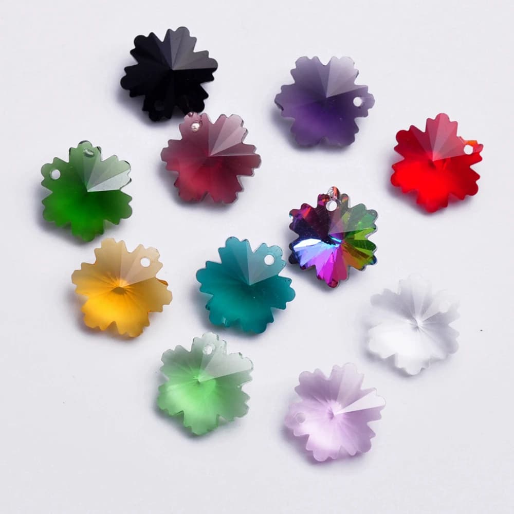 Pendentifs en forme de flocon de neige en verre cristal 14mm, perles amples percées sur le dessus po