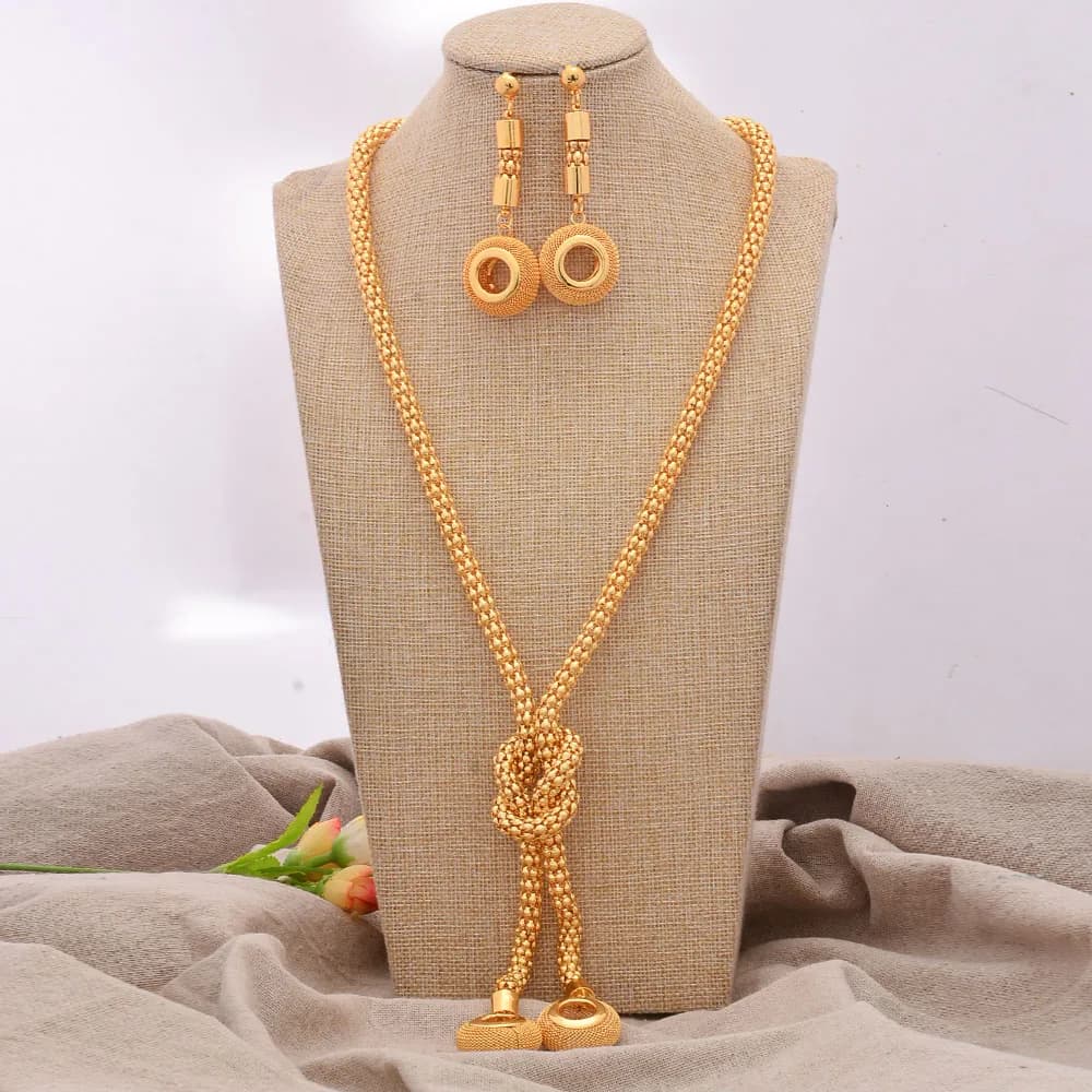 Nouveaux ensembles de bijoux éthiopiens couleur or de Dubaï pour femmes, colliers et boucles d'oreil