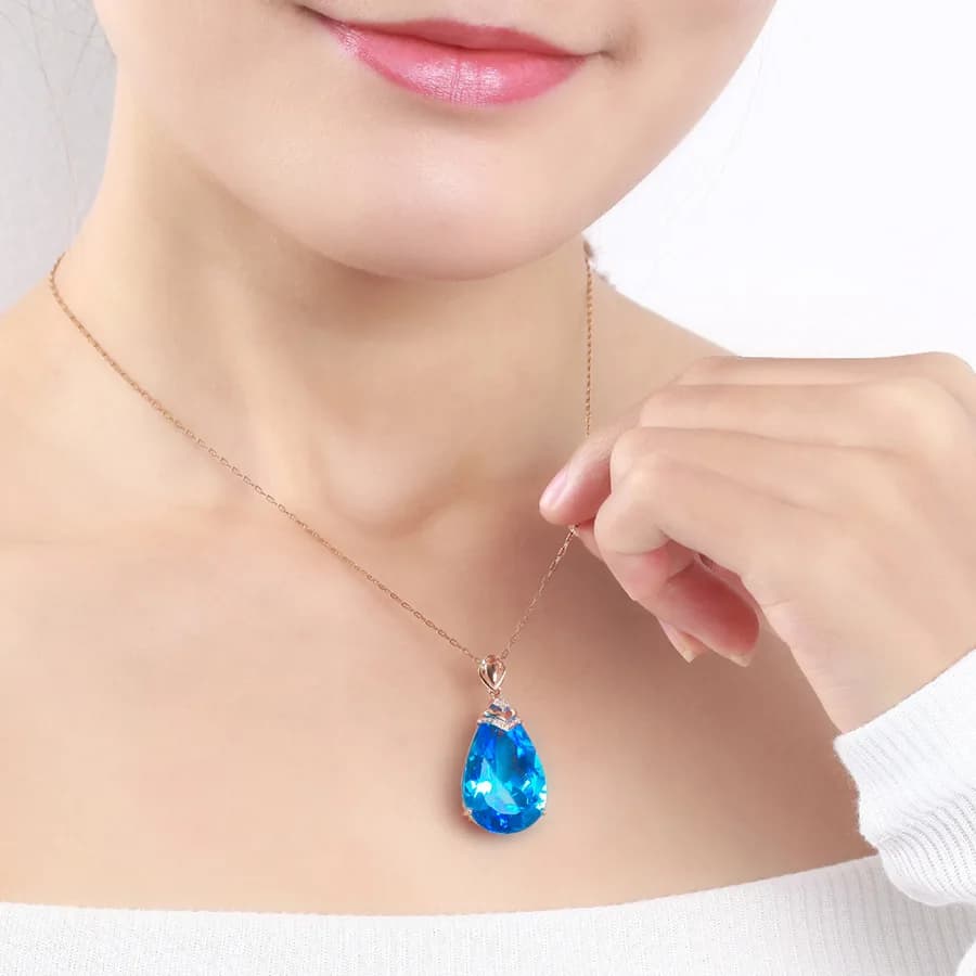 Collier en or rose 14K pendentif saphir bleu pour femme topaze goutte calcédoine pendentif pierscion