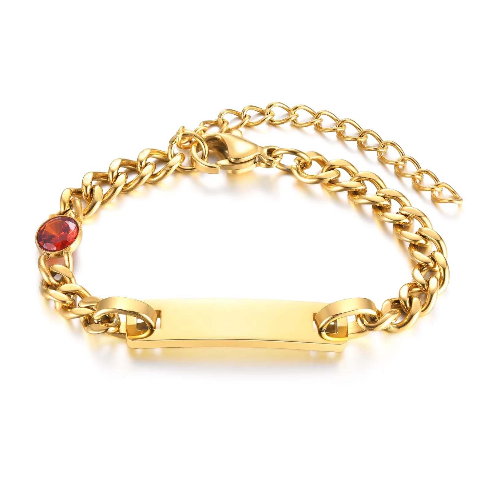 Bracelet Personnalisé avec Pierre de Naissance pour Petit Garçon et Fille, Gourmette avec Nom Person