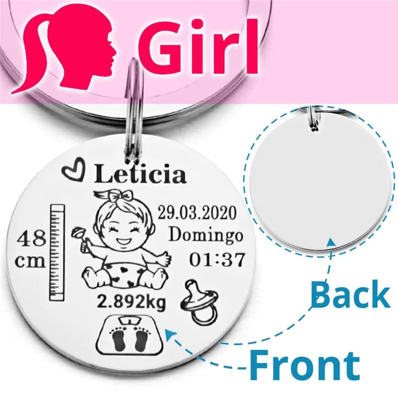 Joli porte-clés personnalisé pour bébés garçons et filles, nom de naissance, poids, hauteur pour nou