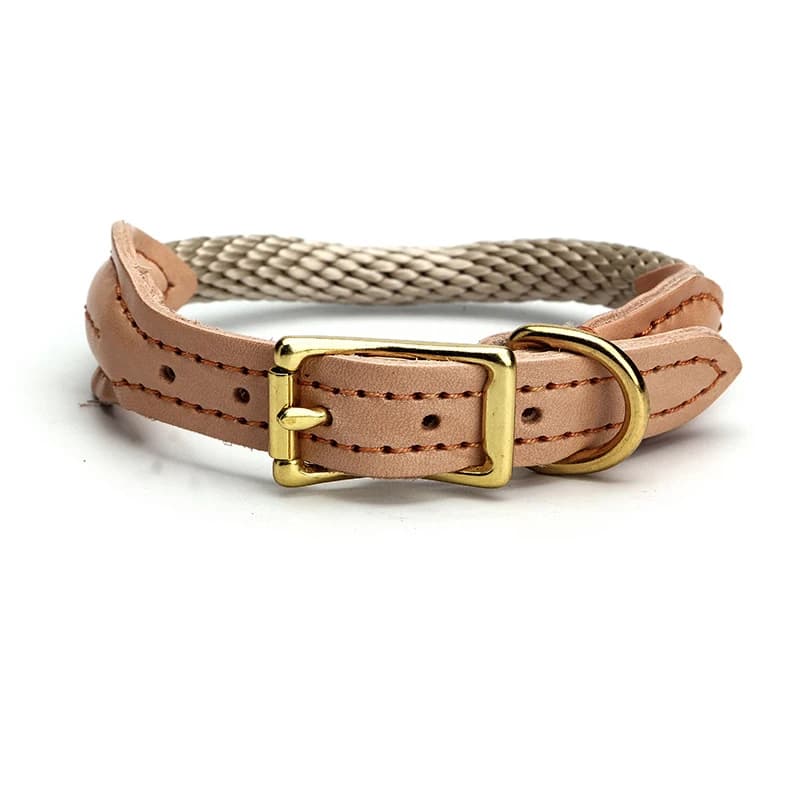 Collier de chien en cuir véritable réglable avec boucle en cuivre, ULde chanvre, colliers pour anima