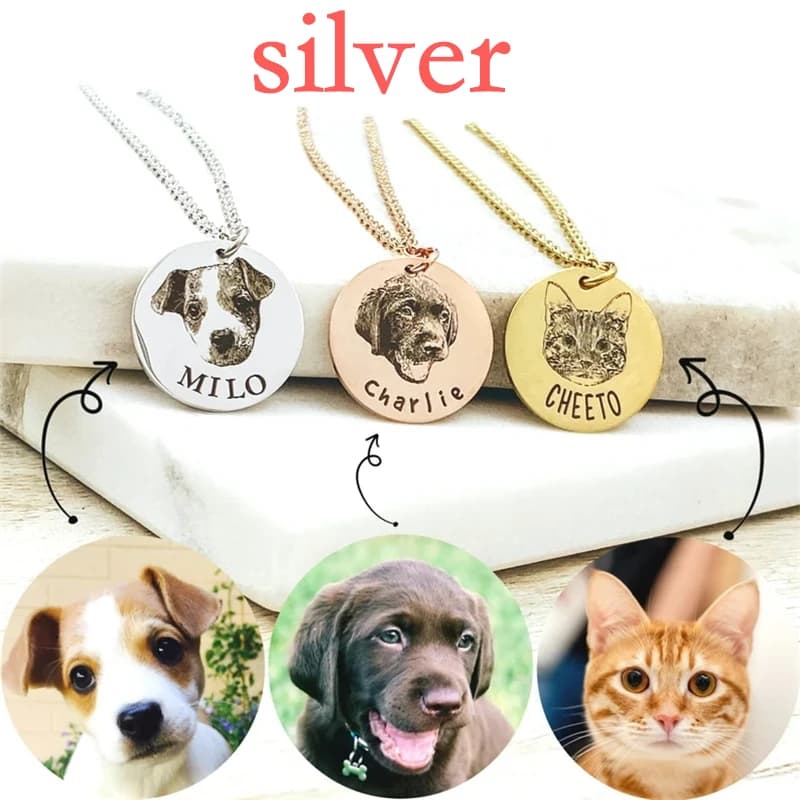 Collier personnalisé avec disque Photo d'animal de compagnie pour femmes, pendentif avec nom de peti