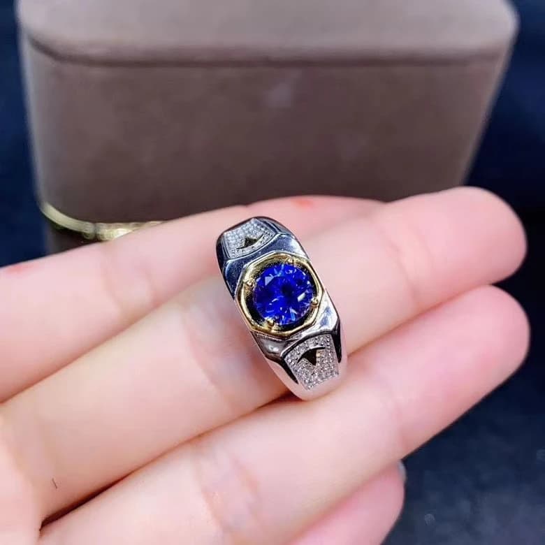 Bague en argent regardé 925 avec saphir bleu royal pour homme, pierre précieuse, naturel, bonne coup