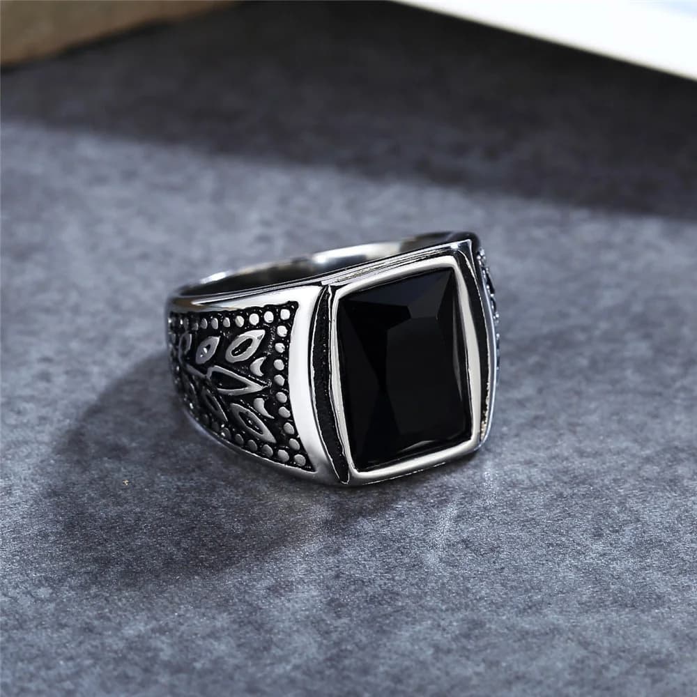 Bague Punk en pierre rouge/verte/noire pour hommes et femmes, Vintage, en acier inoxydable 316L, mot