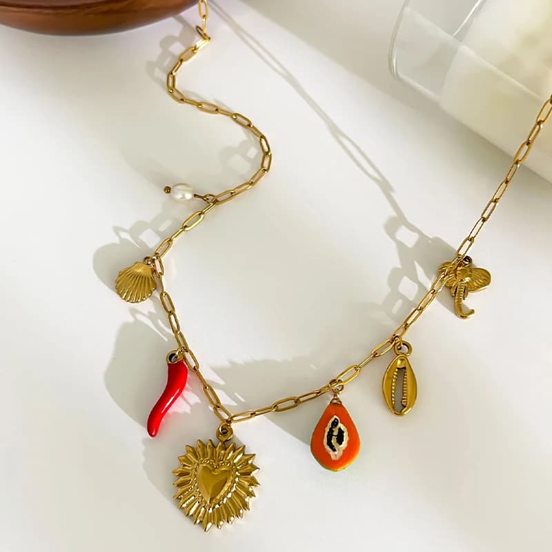 PRISCA PRISCA | Collier poivre en titane et acier pour femmes, breloque à la mode, bijoux en forme