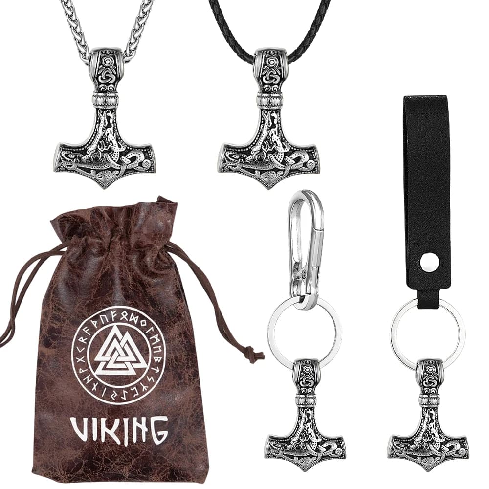 Ensemble de bijoux Marteau de Thor Viking Nordique en Acier Inoxydable, Pendentif Mjölnir, 2 Collier