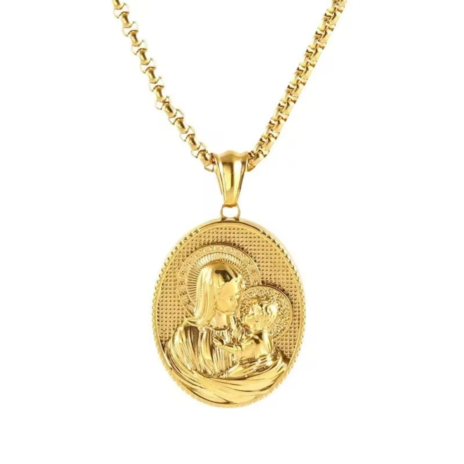 Collier pendentif Vierge Marie Jésus pour femmes et hommes, bijoux en acier inoxydable, cadeau
