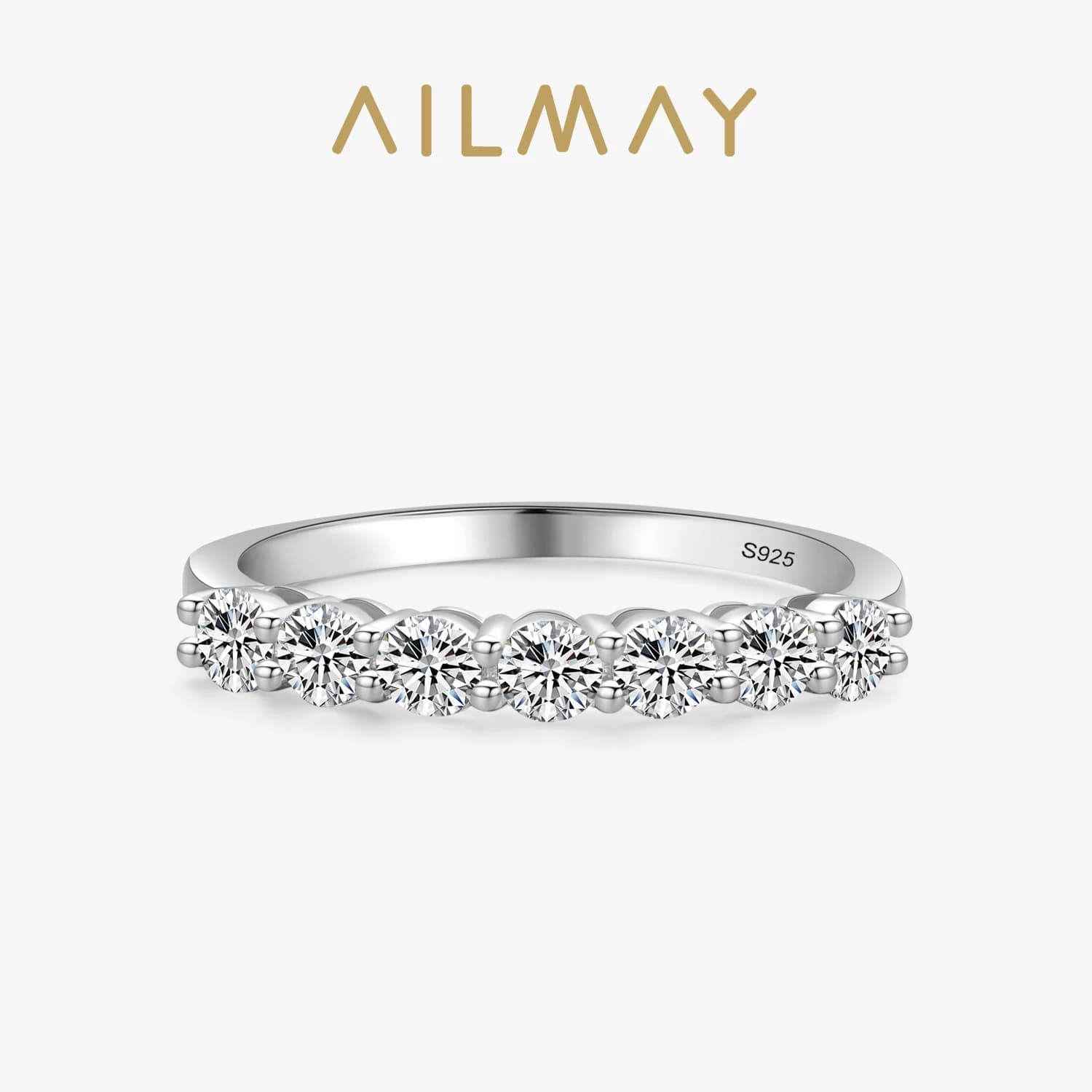 Ailmay 100% 925 argent Sterling empilable rond éblouissant zircon cubique anneaux pour les femmes de
