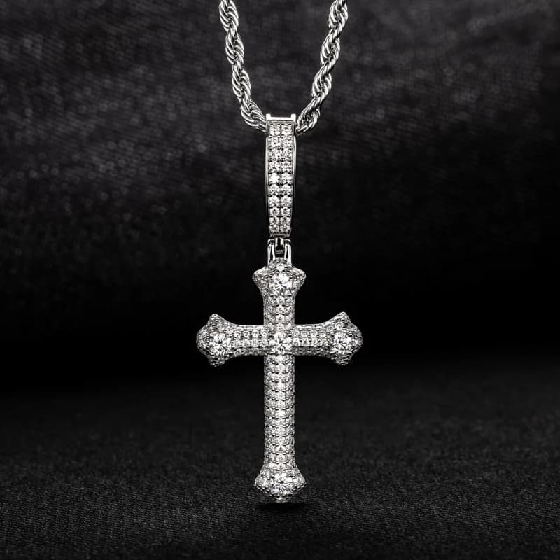MossanRappr 3.984cttw Moissanite classique croix pendentif Hip Hop collier 925 en argent Sterling mé