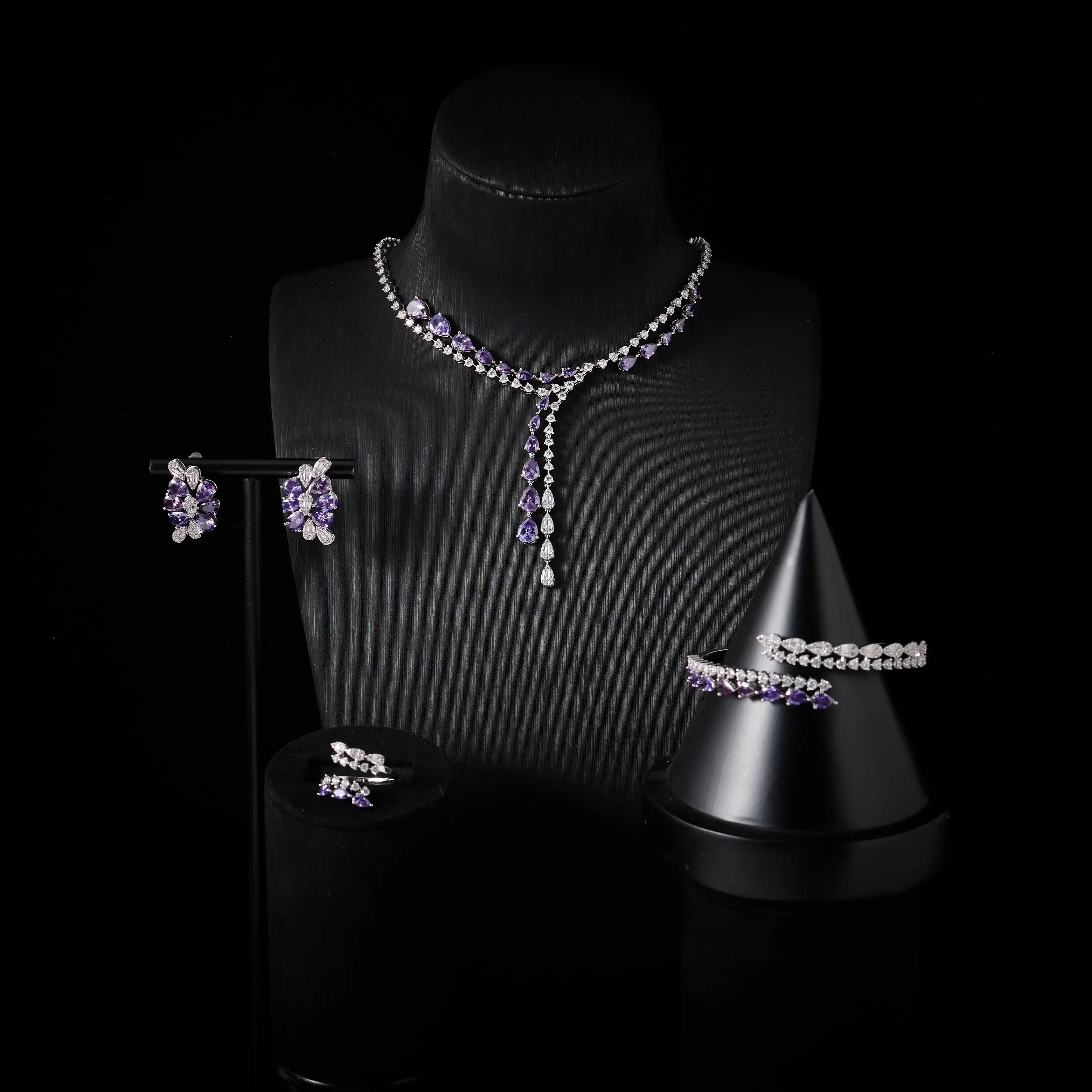 EN JEWELIFE luxe couleur fantaisie jaune zircon cubique haute qualité rose ensemble de bijoux femmes