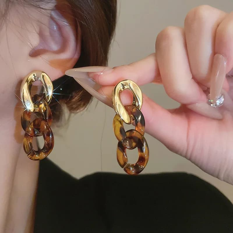 Ensemble de boucles d'oreilles en résine léopard pour femme, collier, collier, vintage, nouveau