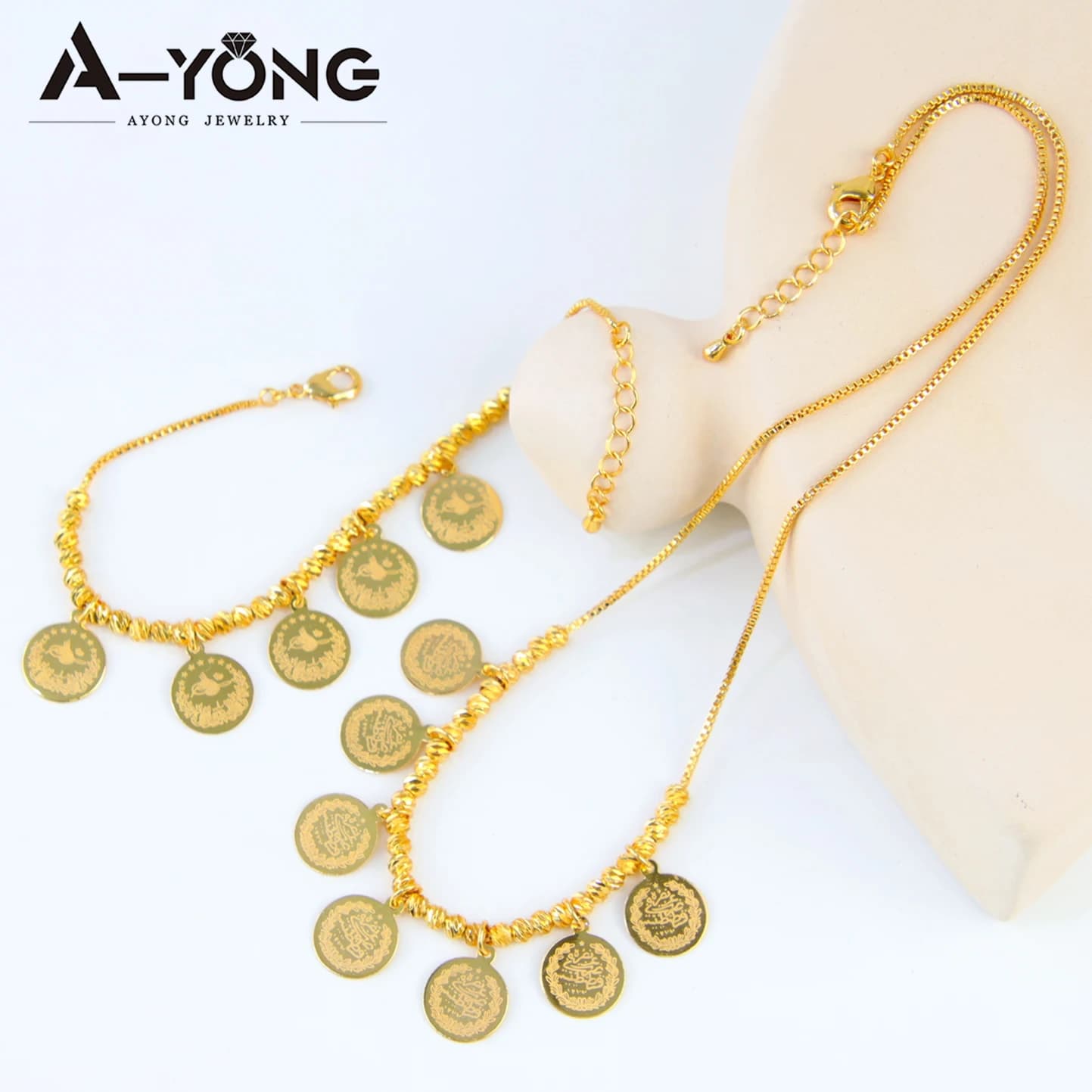 Ensemble de bijoux en perles Vintage kurde, plaqué or 21 carats, pièces de monnaie turques, collier