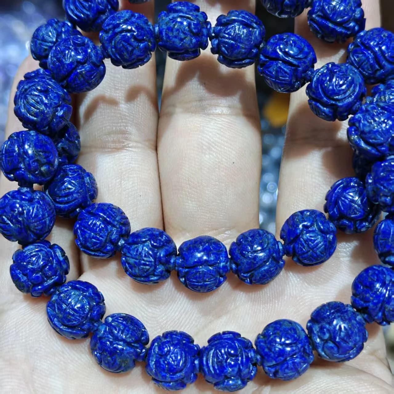 Perles Ruyi Shouwen en Lapis Lazuli Naturel AAAA, Perles Rondes Lisses et Libres pour la Fabrication