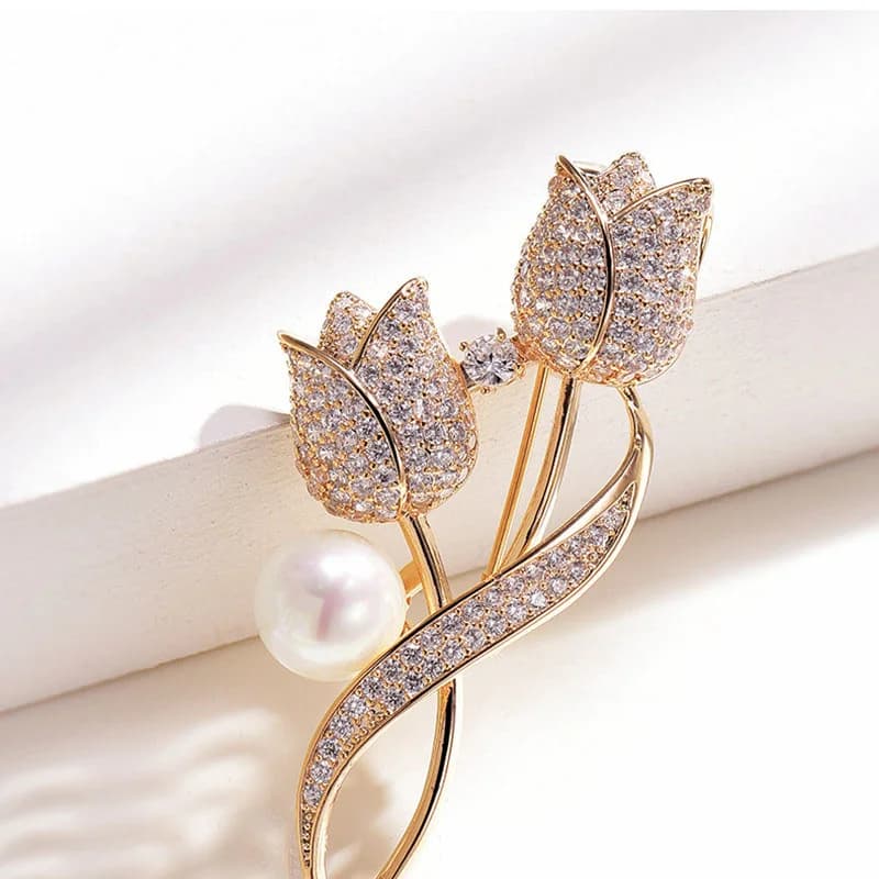 Broche de luxe avancée en forme de tulipe, nouveau Design élégant, bijoux en pierre blanche Rose, 20