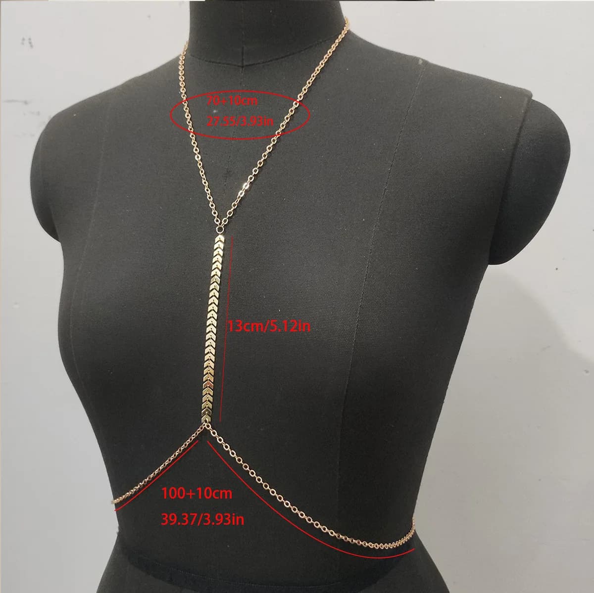 Chaîne de poitrine tendance en forme d'arête de poisson pour femme, chaîne de taille superposée, bij
