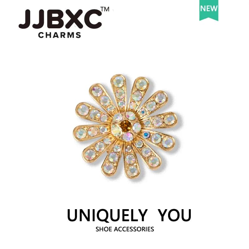 JJBXC – breloque en métal pour crocs, clip à chaussures, accessoires, pétale d'or, diamant, chaîne d