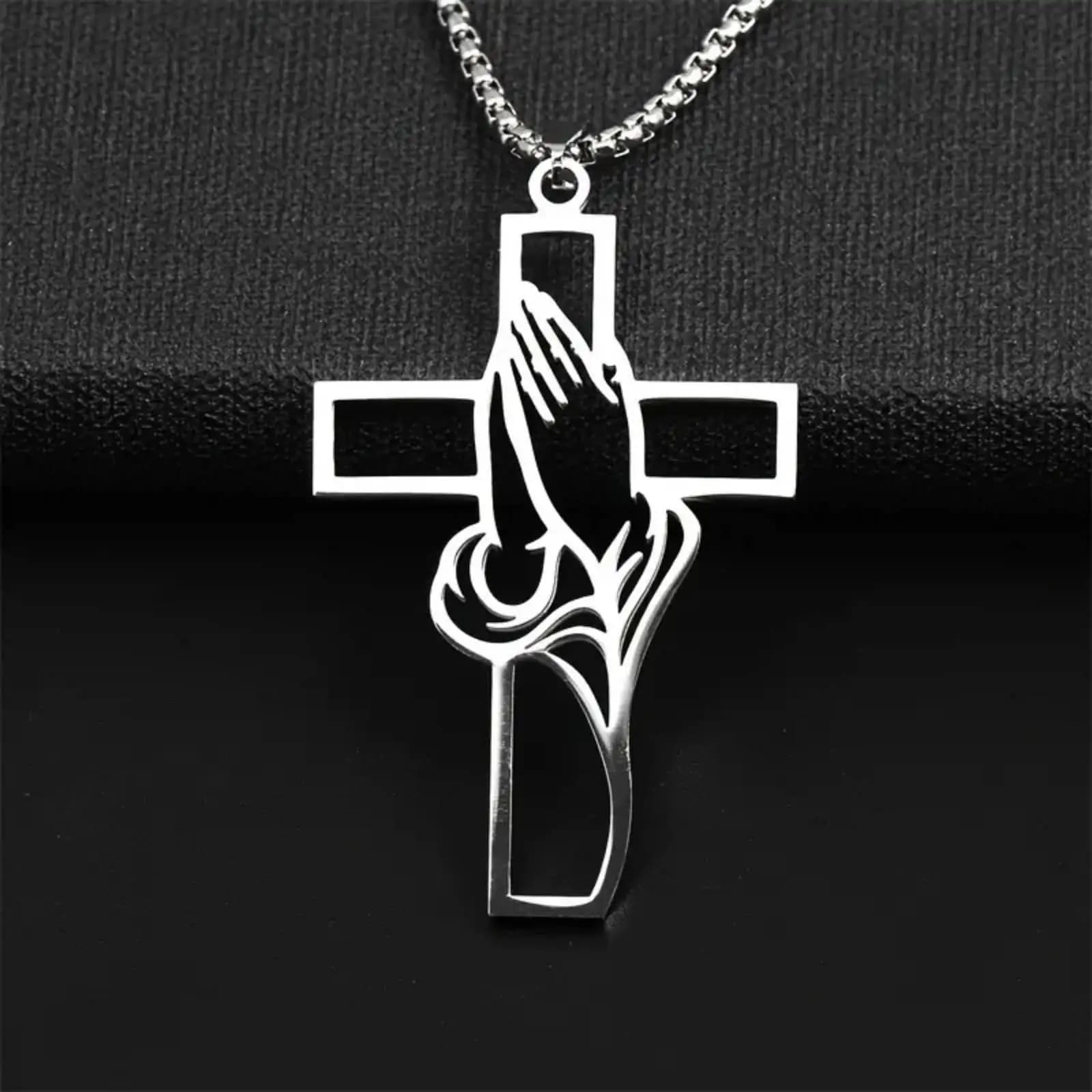 Collier pendentif croix de prière pour femmes et hommes, bijoux chrétiens en acier inoxydable, cadea