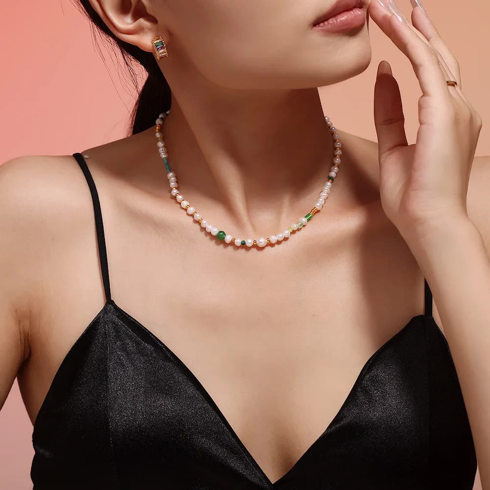 Amaiyllis-Collier de Perles d'Eau Douce Naturelles de Luxe, observateur, Fermoir OT, Clavicule Perlé