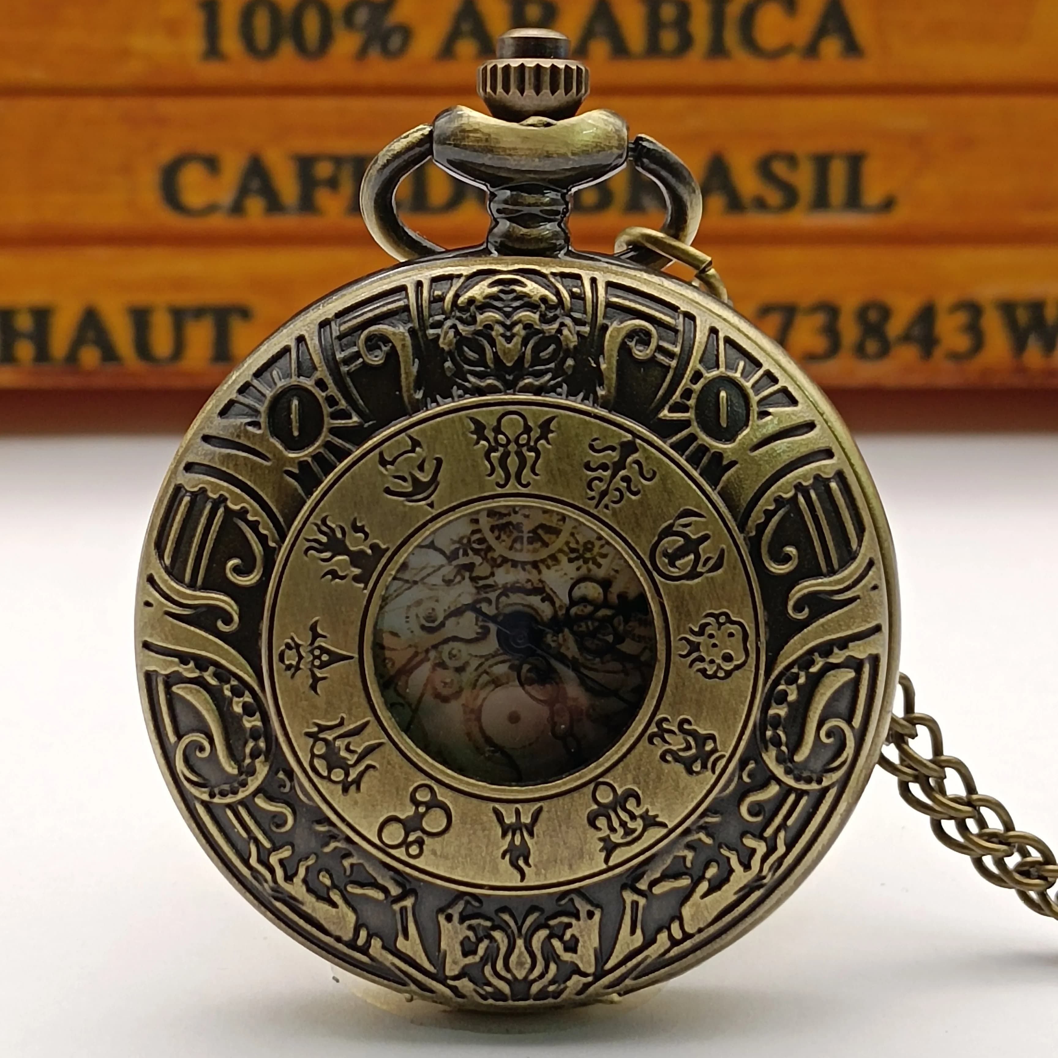 Montre de Poche Vintage en Bronze localité Thème Zodiaque, Bijou Romain, Litéral, Anglais, Pendentif