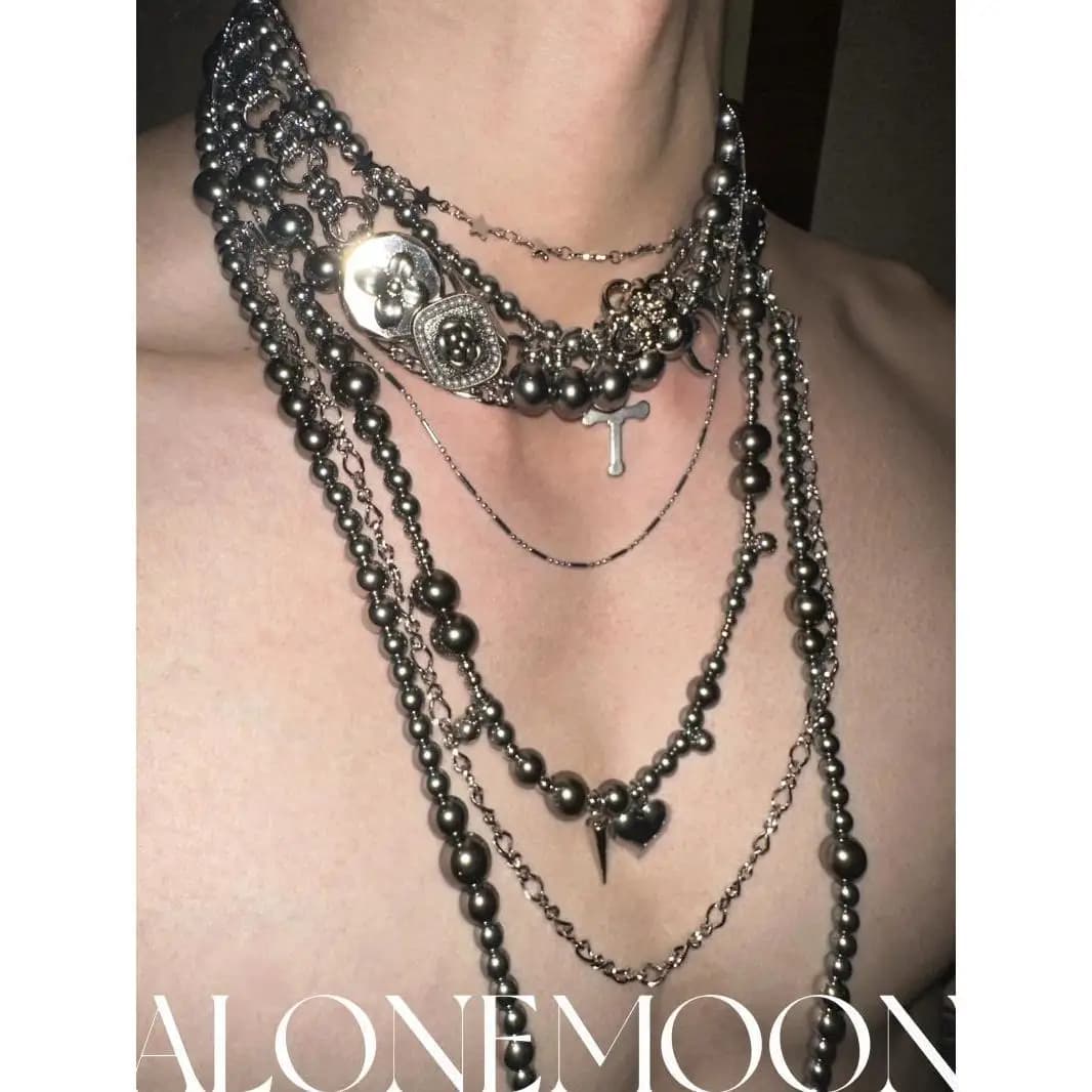 Collier de perles en argent désordonné, industrie lourde, ras du cou en acier titane, bijoux Punk Hi
