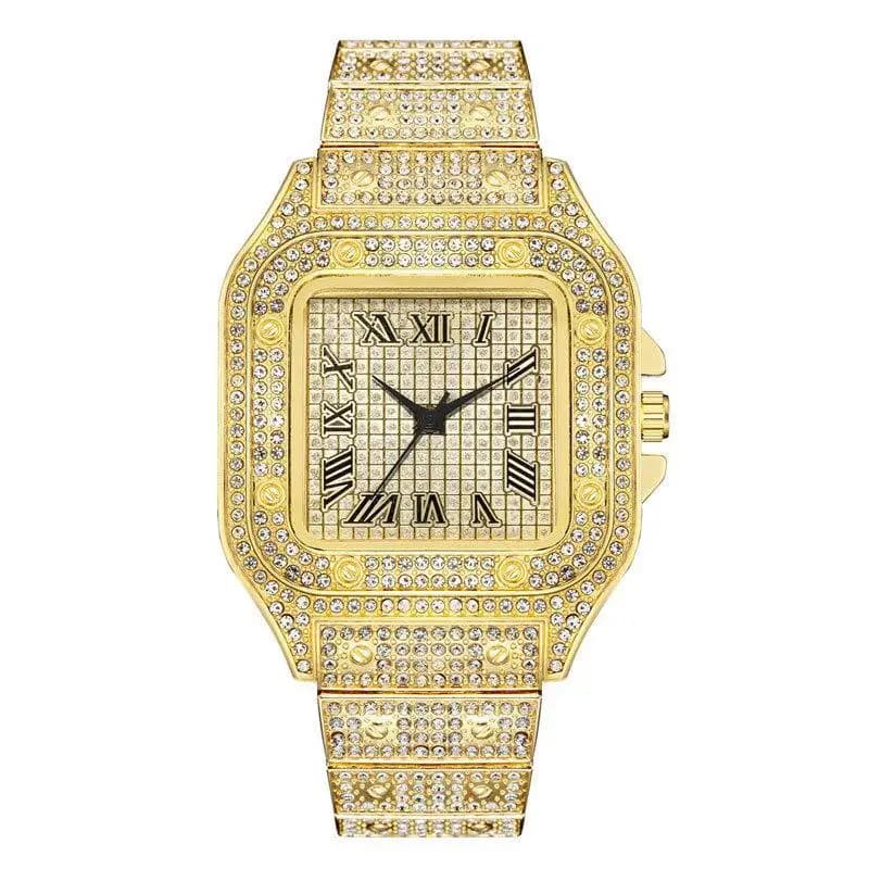 Montres de luxe en diamant pour hommes et femmes, montre-Bracelet en or pour dames, strass, unisexe,