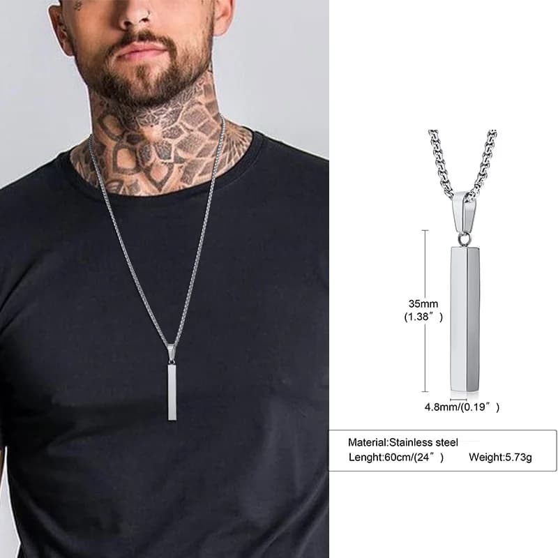 Collier de barre rectangulaire avec noms de gravure personnalisés pour hommes, pendentif carré géomé