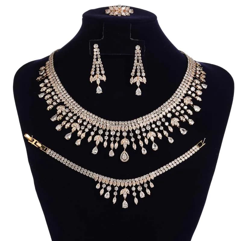 HADIYANA-Ensemble de Bijoux de Mariage Luxueux pour Patients, Bracelet, Boucles d'Oreilles, Collier