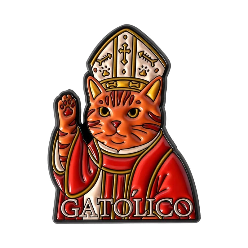 Broche chat catholique sacré et solennel, épingles en émail, chat GATOLICO, croyance religieuse, vêt