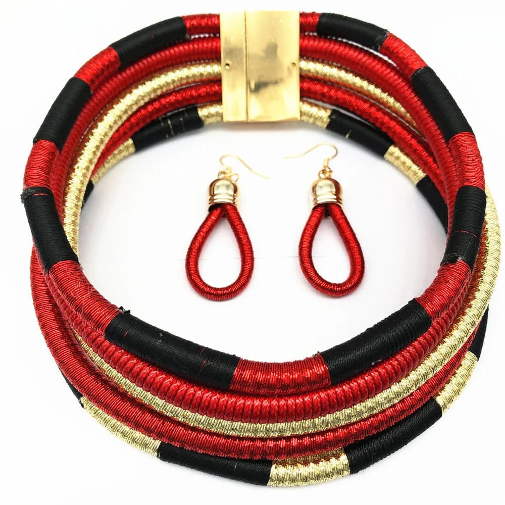 Bijoux de cou Tribal africains, collier ras du cou tissé multicouche pour femmes, boucles d'oreilles