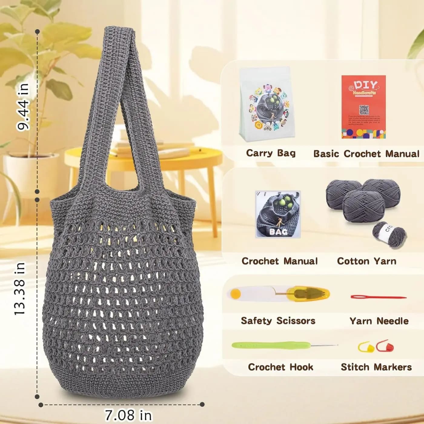 Sac à main Crochet Kit avec fil bricolage sacs à bandoulière débutant tournesol damier sac tricot Cr