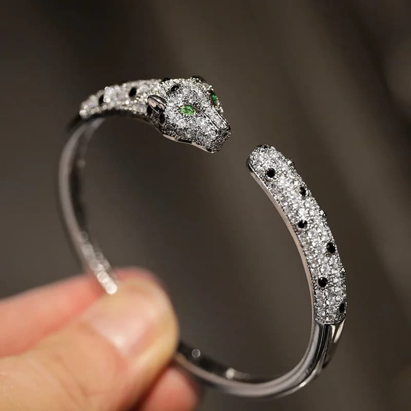 Bracelet en cristal léopard, pavé de strass, bracelet ouvert en forme de panthère pour femmes, bijou