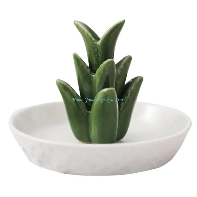 Plateau à bijoux en céramique E74E, Cactus à l'aloe vera, support bagues, organisateurs pour chambre