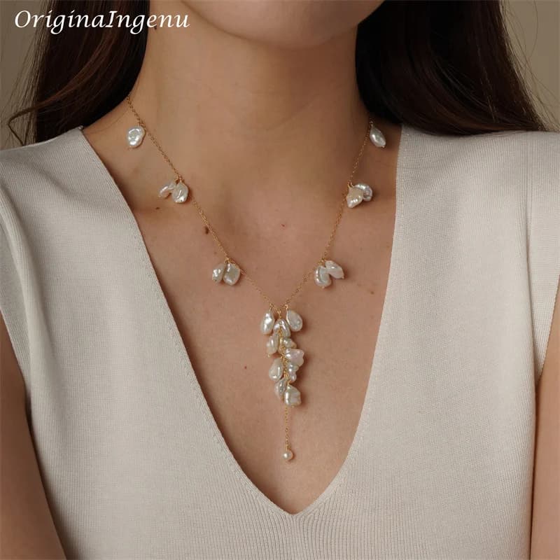 Collier de perles baroques naturelles en or 14K, ras du cou, bijoux faits à la main, pendentifs pour