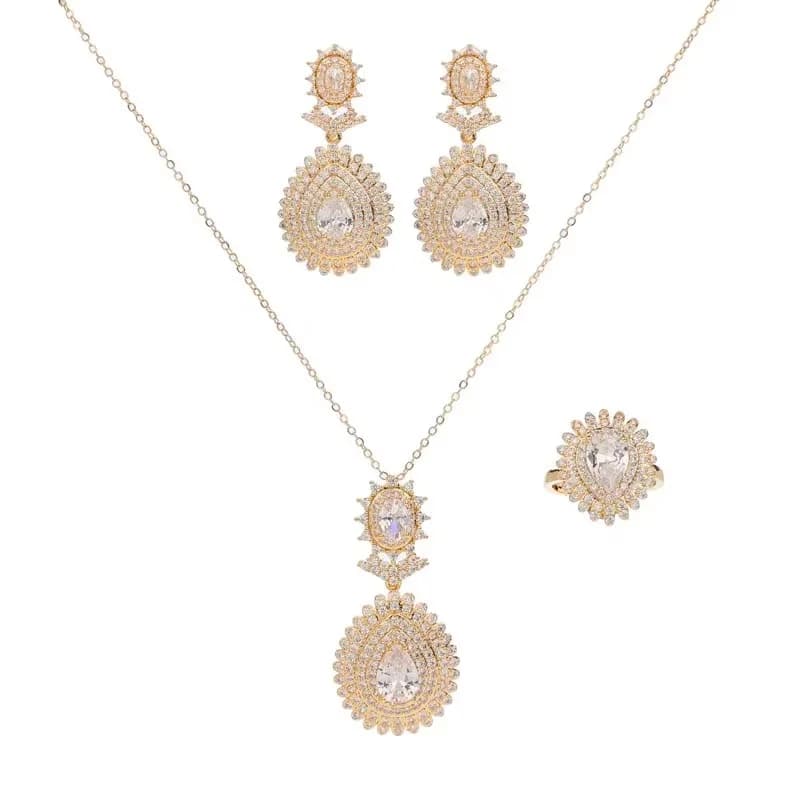 Parures de bijoux HADIYANA, bijoux en zircone cubique précieux, collier, boucles d'oreilles et bague