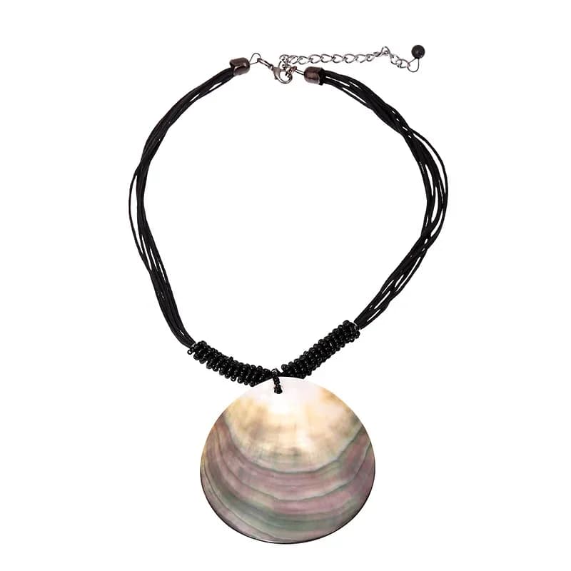 Collier tissé à la main avec pendentif en coquillage naturel pour femmes, chaîne en corde noire, cha