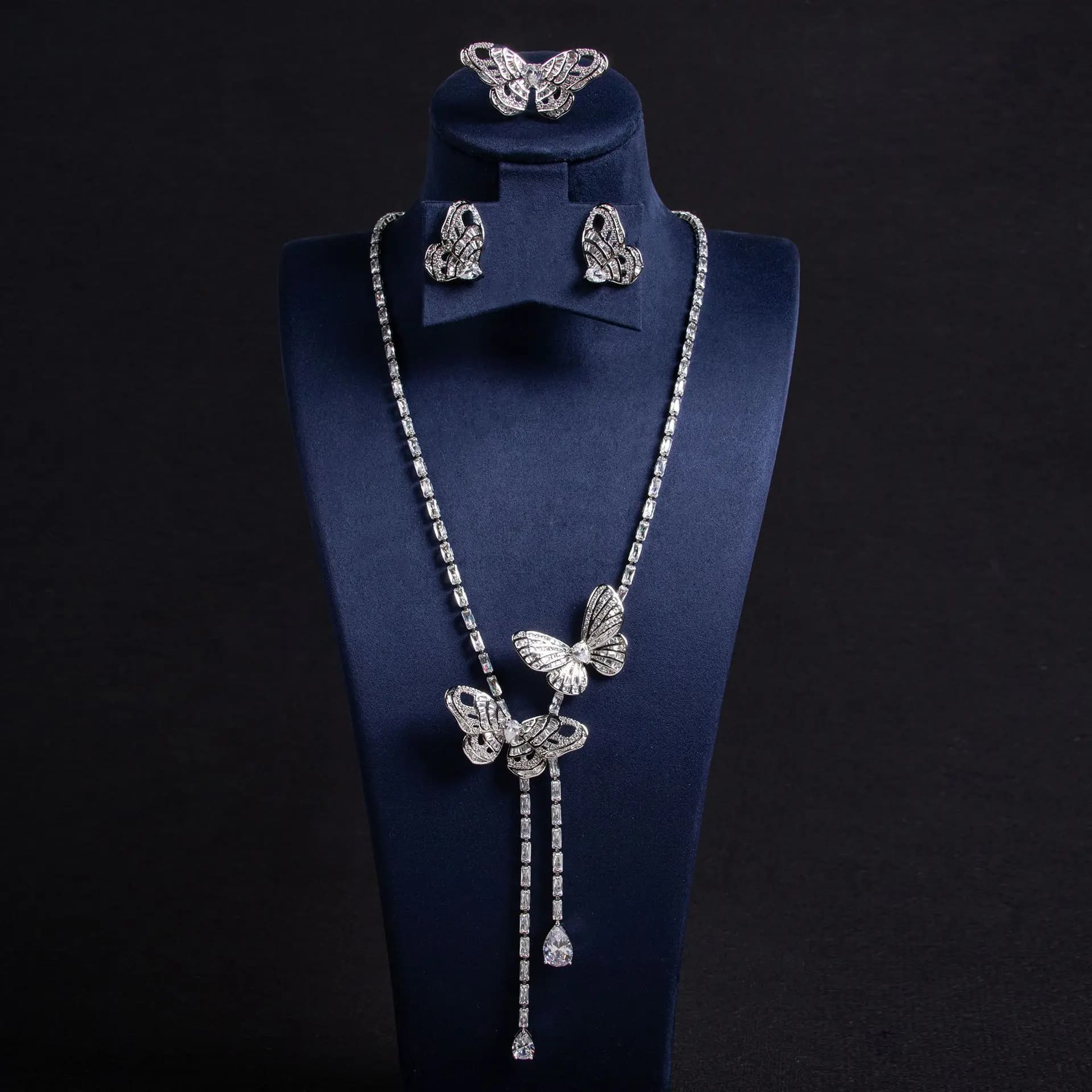 Banquet de mariage Floral papillon rubis gland papillon zircone collier ensemble de boucles d'oreill