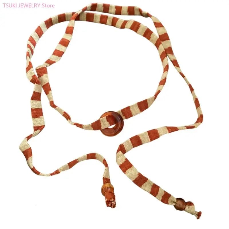 62KE – collier en cordon coton à rayures vibrantes, accessoire mode léger anti-allergique