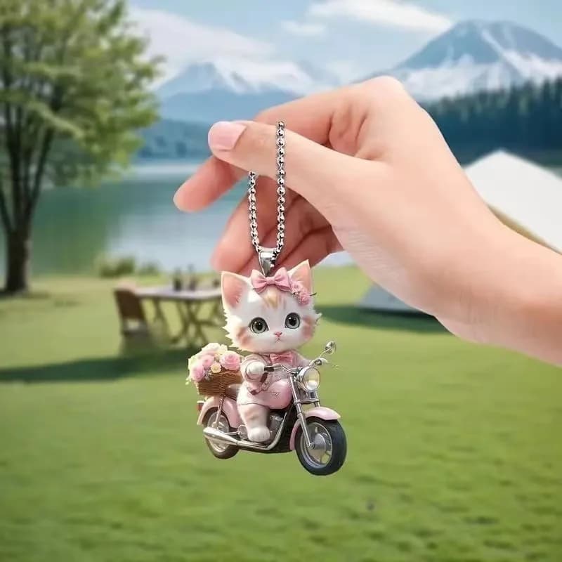 Pendentif de voiture amusant, ornement suspendu avec chaîne, Animal réaliste en forme de chat, rétro