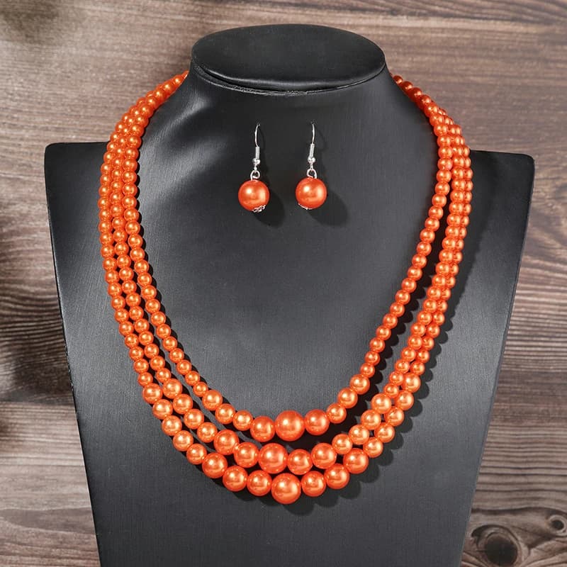 Ensemble de bijoux en perles à trois couches pour femmes, boucles d'oreilles collier africain, boucl