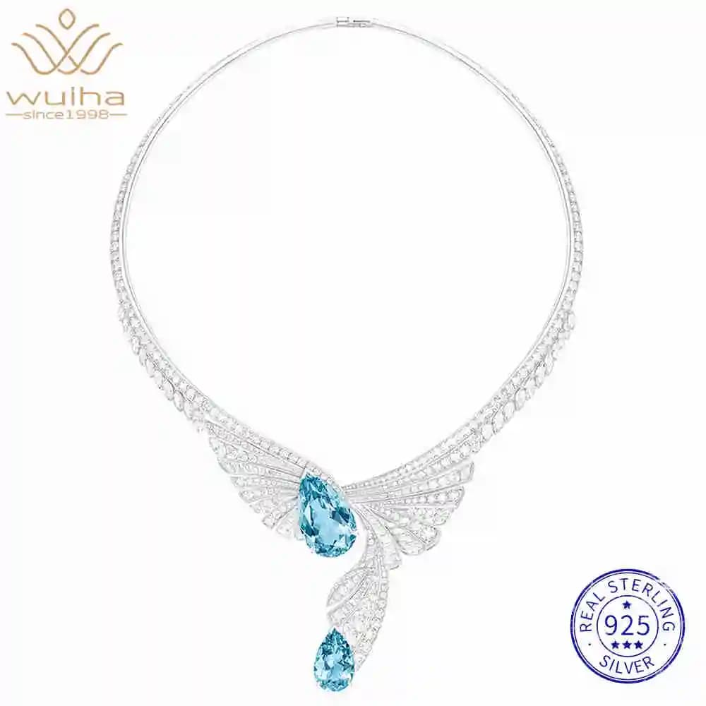 WUIHA Vintage 100% 925 argent Sterling 13 CT laboratoire saphir aigue-marine diamants à haute teneur