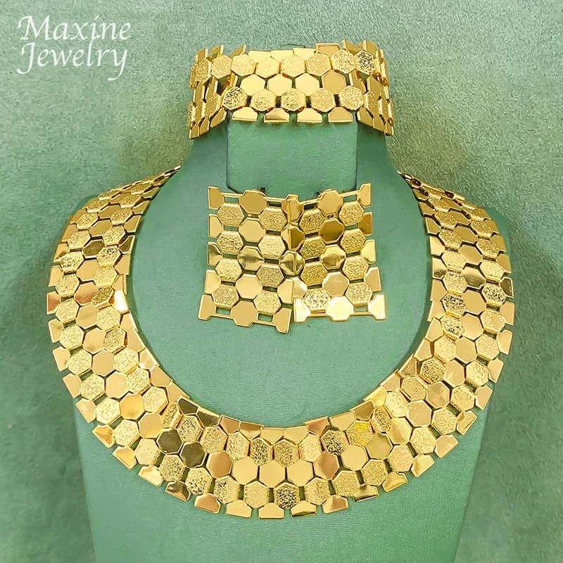 Ensemble de bijoux italiens vintage, collier, boucles d'oreilles, bracelet, ensemble de bijoux plaqu