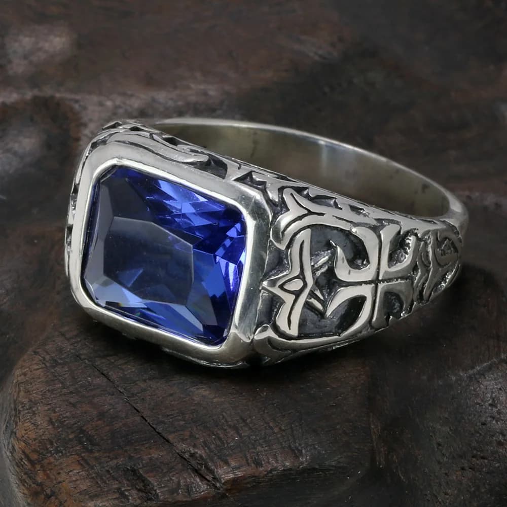 Bagues en argent Sterling 925 pur pour hommes, bague Vintage en cristal naturel bleu, pierre Turquoi
