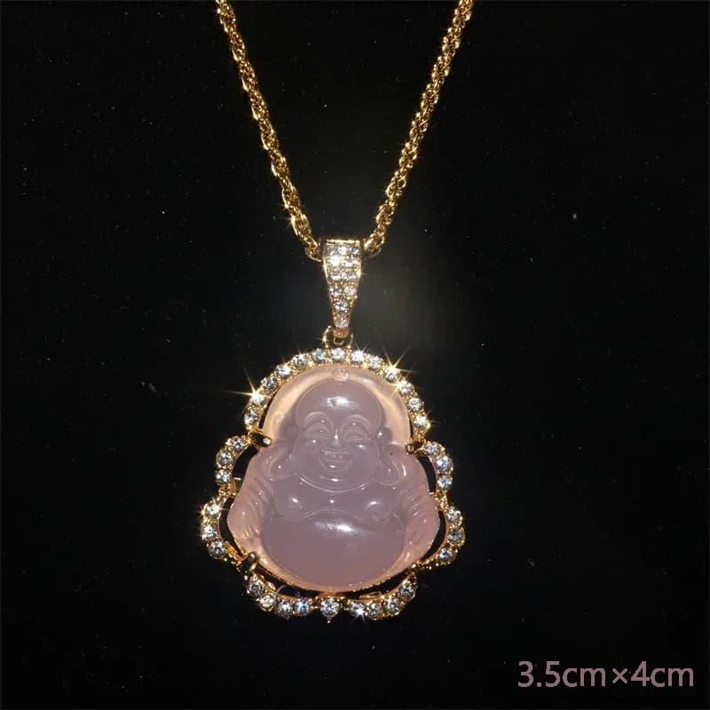 Collier avec pendentif bouddha Maitreya incrusté de Base en cristal de Zircon brillant, amulette por