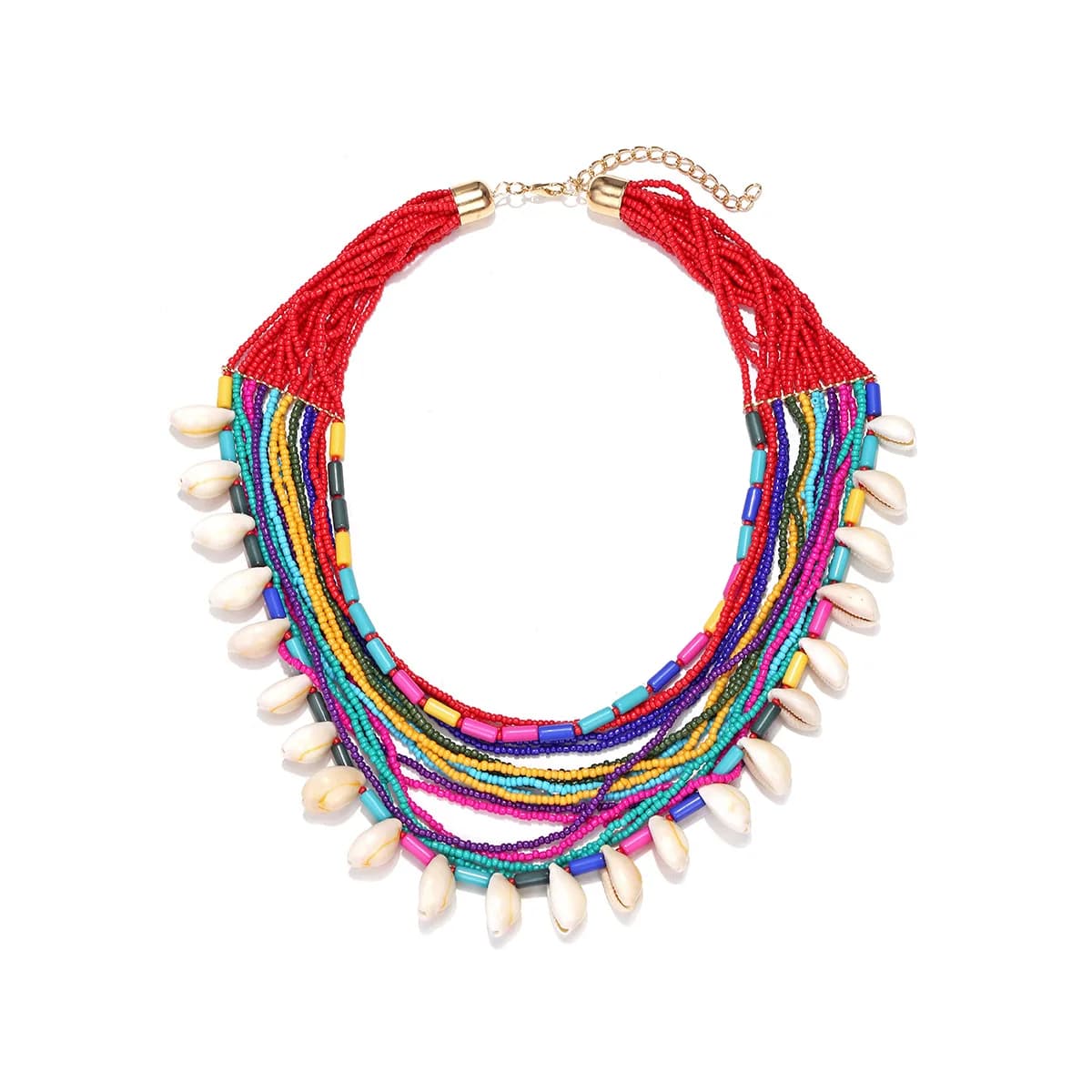 Collier artisanal multicolore en perles de rocaille avec pendentif coquillage pour femme, bijoux boh
