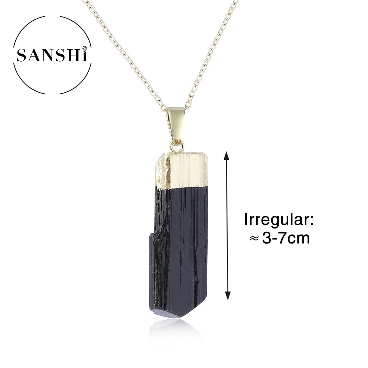 Collier pendentif minimaliste élégant en tourmaline noire naturelle irrégulière électroplaquée, pour