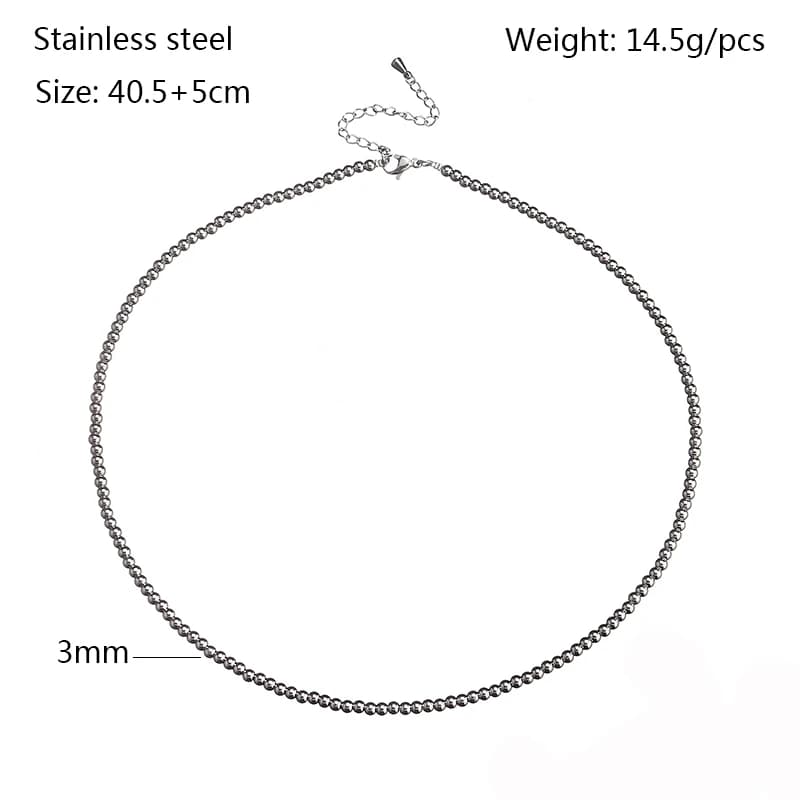 Collier de perles de Bergame en acier inoxydable étanche, bijoux en métal, perles lisses, breloque c