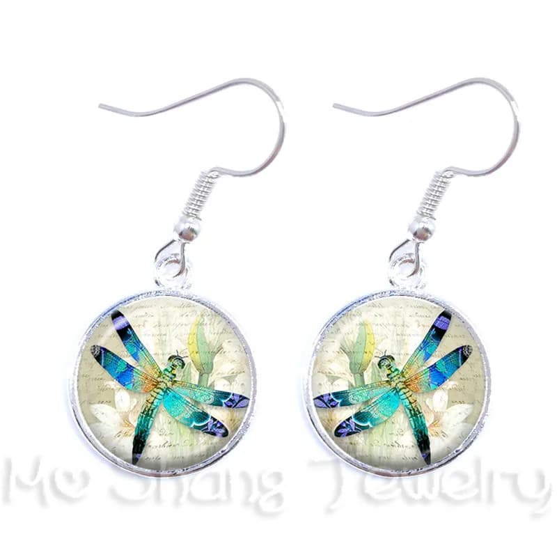 Bijoux Dragon Fly libellule, 16mm, Cabochon, pendentif en pierre de verre, boucle d'oreille en verre