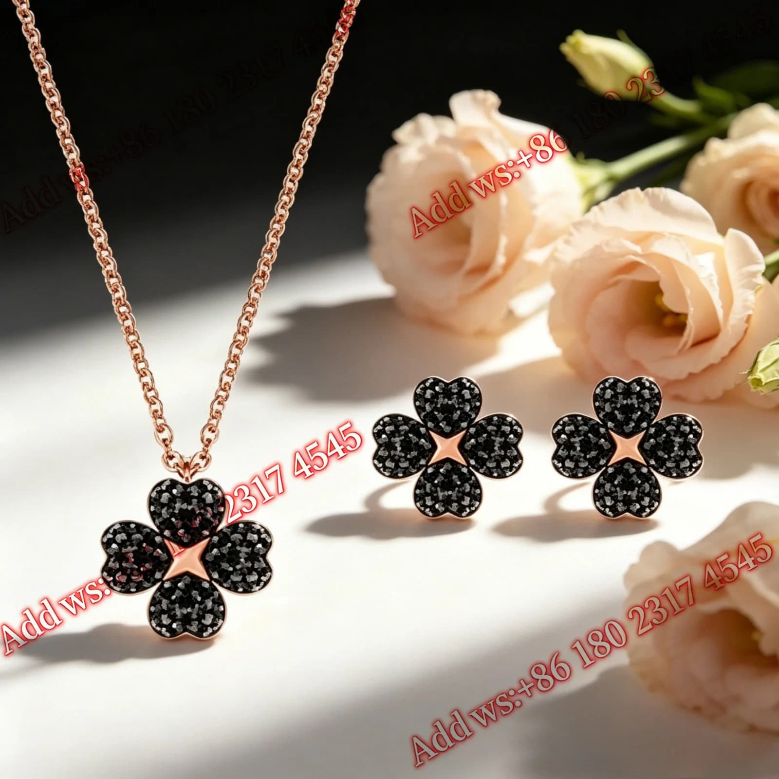 Ensemble de bijoux en zircone cubique à motif de trèfle, collier et boucles d'oreilles, élégant et r